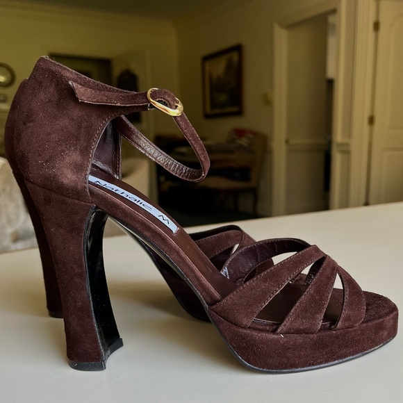 Nathalie M Brown Suede Sandal Heel with Ankle Straps - Picture 5 of 6